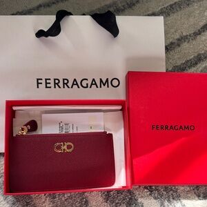 Salvatore Ferragamo Brick Red Card Holder and Wallet